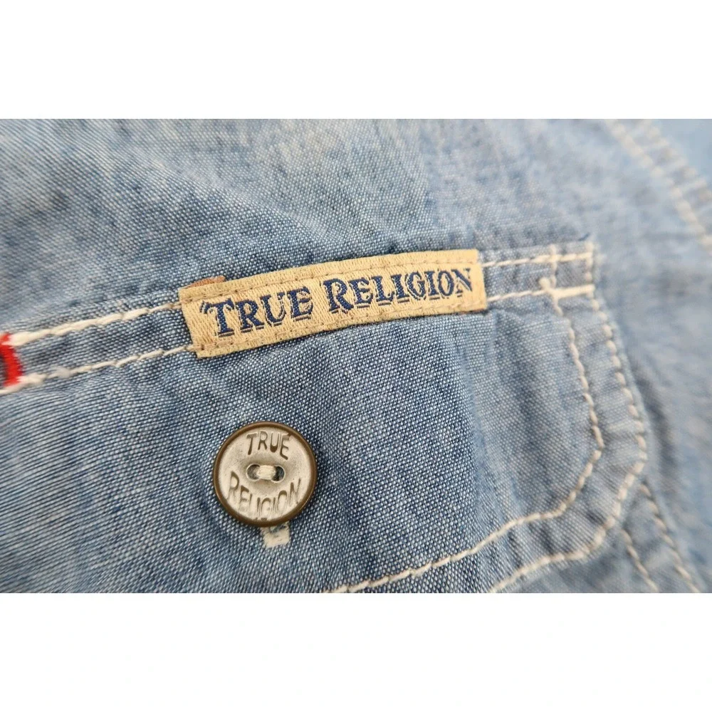 True Religion Mens XL Blue Denim Western Style L/S Button Front‎ Shirt
